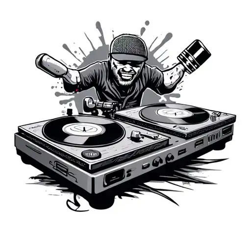 two turntables and a microphone tattoo design idea
