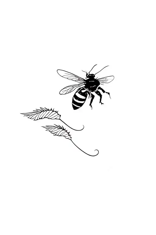 Fine Line Bee flying above tiger tattoo design idea