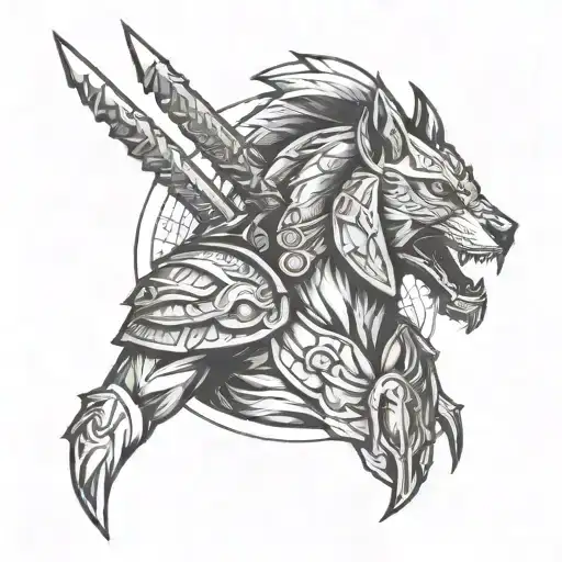 Spartan with snake axe sword or wolf face made tattoo design idea