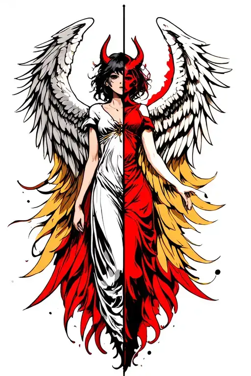 Angel and demon wings spread wide half angel half tattoo design idea