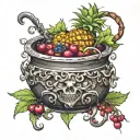 witch cauldron pineapple cherries coconut tattoo design idea