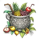 witch cauldron pineapple cherries coconut tattoo design idea
