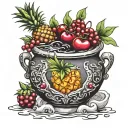 witch cauldron pineapple cherries coconut tattoo design idea