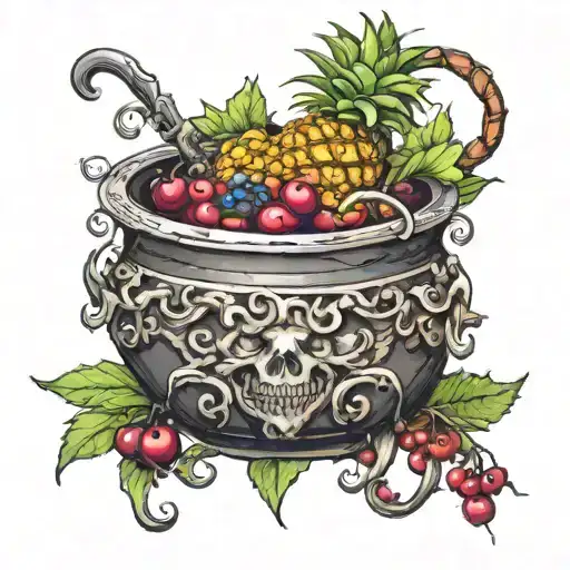 witch cauldron pineapple cherries coconut tattoo design idea