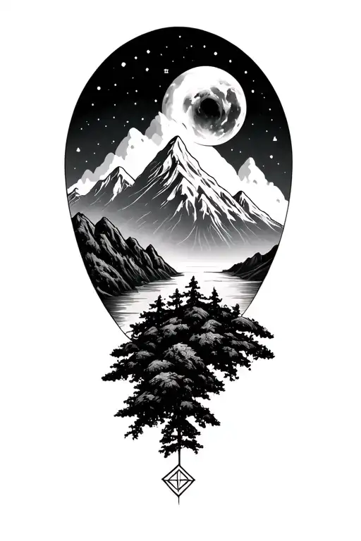 virgo zodiac sign with mountain range tattoo design idea