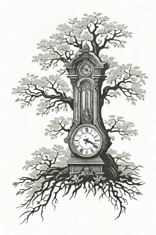  simple grandfather clock inside tree tattoo design idea