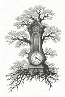  simple grandfather clock inside tree tattoo design idea