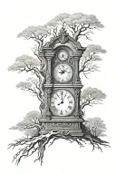  simple grandfather clock inside tree tattoo design idea