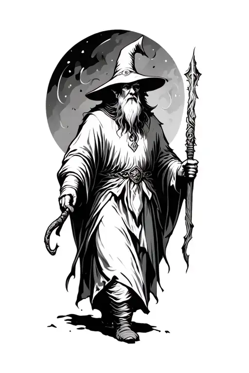 wizard walking towards tattoo design idea