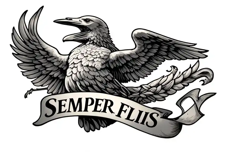 semper fidelis in a long band for woman tattoo design idea