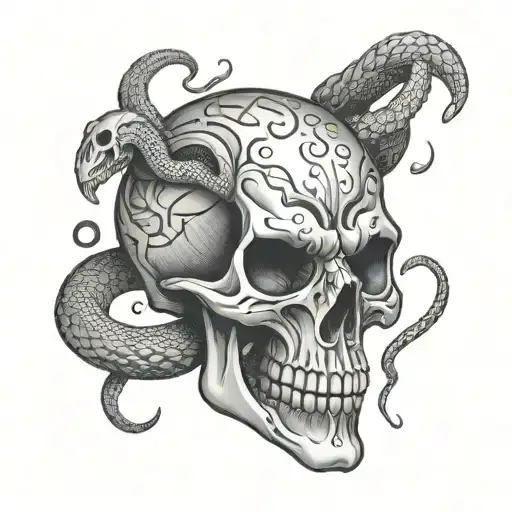 skull with snake eyes tattoo design idea