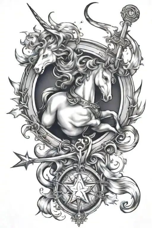 5 star signs combined sagittarius, leo, virgo tattoo design idea