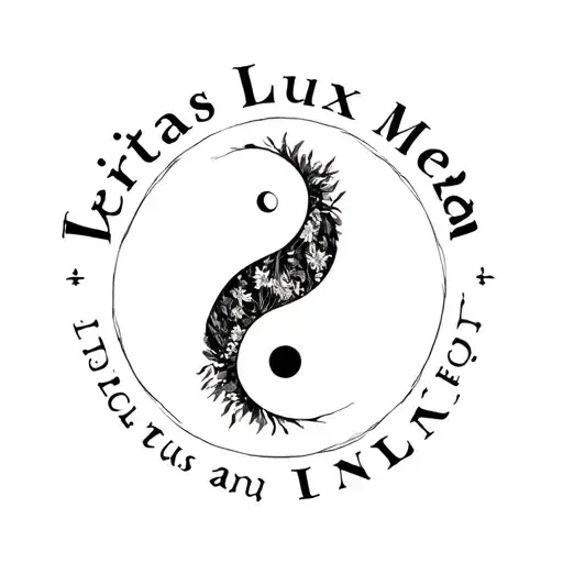 "Veritas Lux Mea" Yin Yang cold and forest tattoo design idea