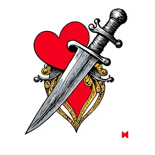 queen of hearts card pierced with a dagger tattoo design idea