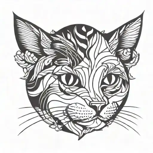 Design a cute cat minimalist tattoo that features a charming, illustration with clean lines and a white background.  tattoo design idea