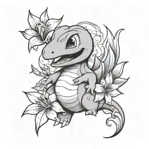 charmander and Lillies tattoo design idea