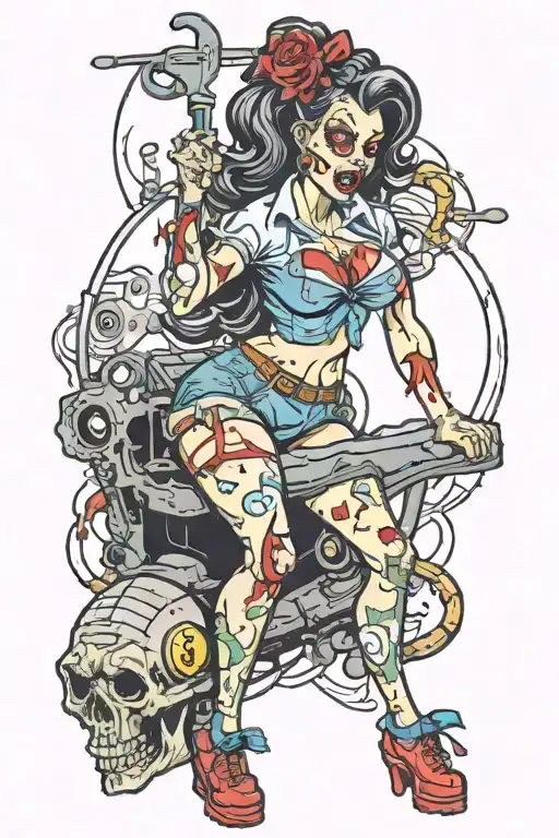 zombie pin up girl tattoo design idea