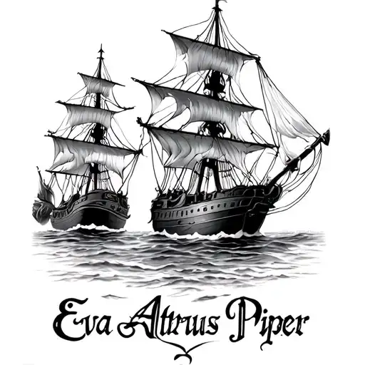 "Eva Atreus Piper" pirate ships sailing towards tattoo design idea