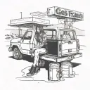 Girl sitting in a flatbed ford on a gas station in Arizona in the desert tattoo design idea
