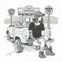 Girl sitting in a flatbed ford on a gas station in Arizona in the desert tattoo design idea