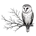 barn owl perched on a tree branch tattoo design idea