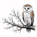 barn owl perched on a tree branch tattoo design idea