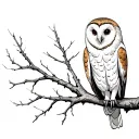 barn owl perched on a tree branch tattoo design idea