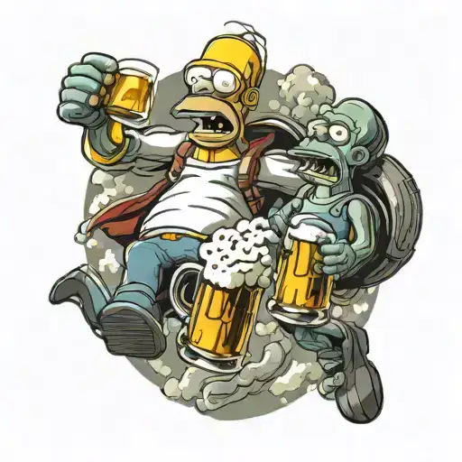 Homer and Bender reach for beer mid-flight tattoo design idea