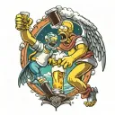 Homer and Bender reach for beer mid-flight tattoo design idea