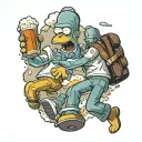 Homer and Bender reach for beer mid-flight tattoo design idea