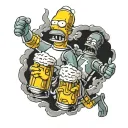 Homer and Bender reach for beer mid-flight tattoo design idea