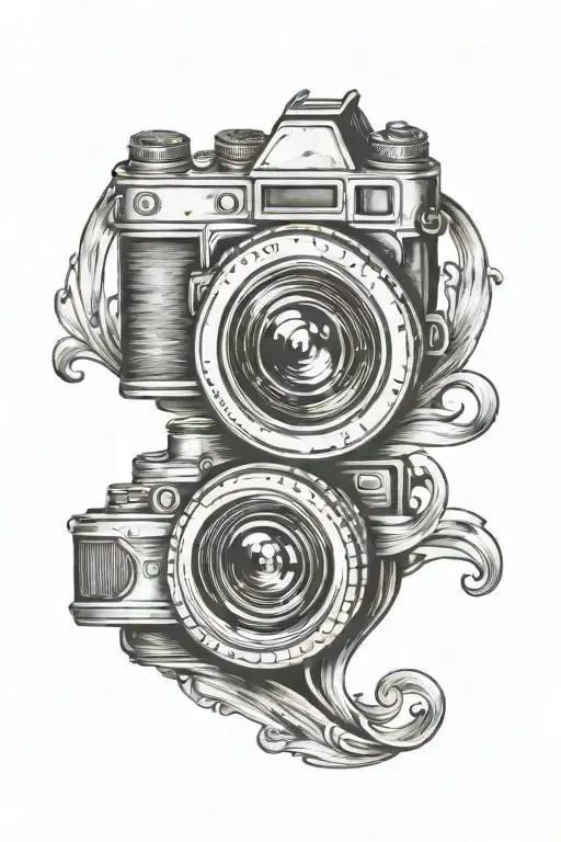 A tattoo design of a heart-shaped camera lens with the silhouettes of your two sons inside, symbolizing your love for photography and your children tattoo design idea
