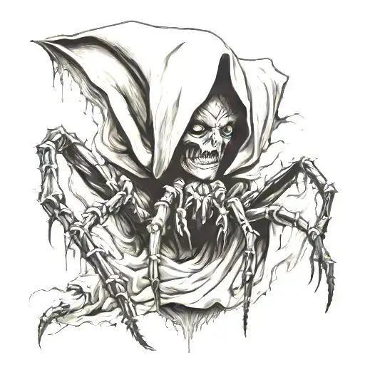 dark art , scary realism evil nun headed spider tattoo design idea