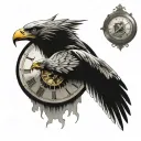 a tattoo of an eagle's head in the middle of a clock with a round hand broken in two tattoo design idea