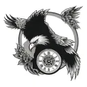 a tattoo of an eagle's head in the middle of a clock with a round hand broken in two tattoo design idea