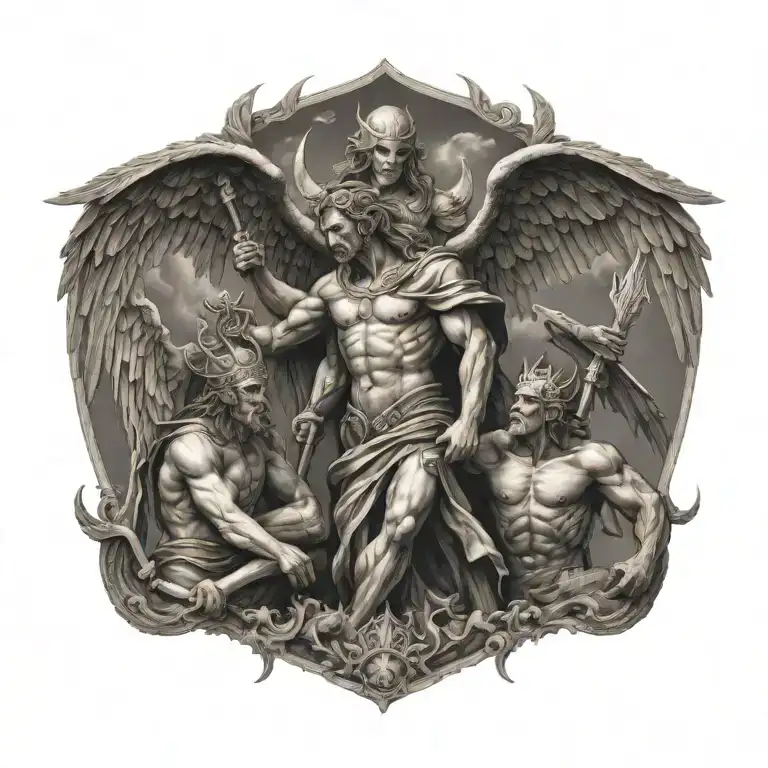 war in heaven angels versus demons tattoo design idea
