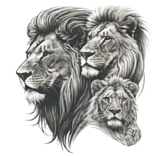 Father son and Lion tattoo design idea