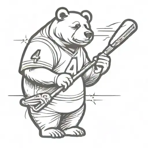 cool bear wearing # 44 football jersey holding a pool cue tattoo design idea