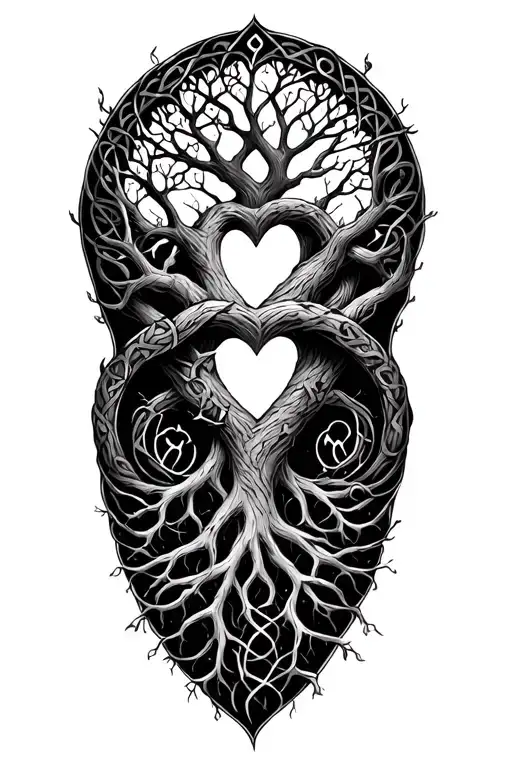 tree of life Celtic with roots deep wrapping around arm and carved heart on tree with Kim inside  tattoo design idea