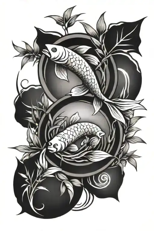 bamboo with Pisces fish yin yang tattoo design idea