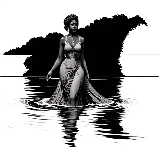A fully dressed black (from the late 1800s) woman walked out of the water.  tattoo design idea