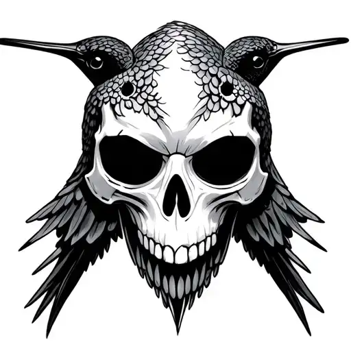Hummingbird Skull tattoo design idea