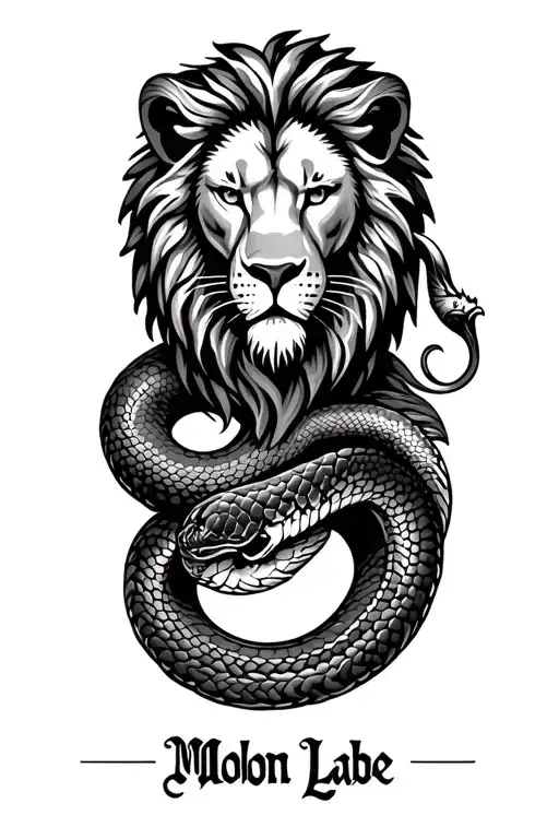 "Molon Labe " lion and snake  tattoo design idea
