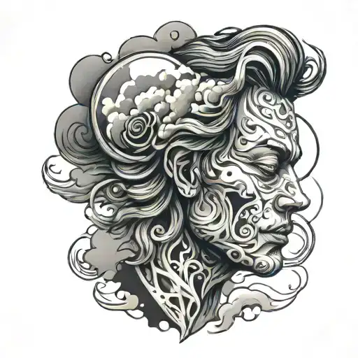 face up phrase and dark blue clouds tattoo design idea
