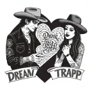 two name written on heart priya with dream trap and joleen with a hat cowboy tattoo design idea