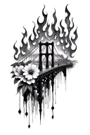 burning bridge; trauma; florals tattoo design idea