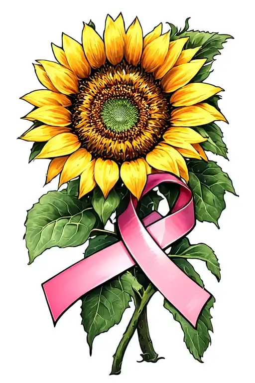 sunflower and cross with 2 cancer ribbons tattoo design idea
