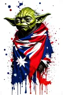 yoda draped in an australian flag, side view tattoo design idea