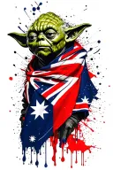 yoda draped in an australian flag, side view tattoo design idea