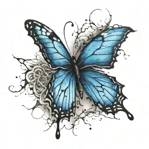 3d blue butterfly with 3 number in shadow with sept 3 in roman numerals with lightning tattoo design idea